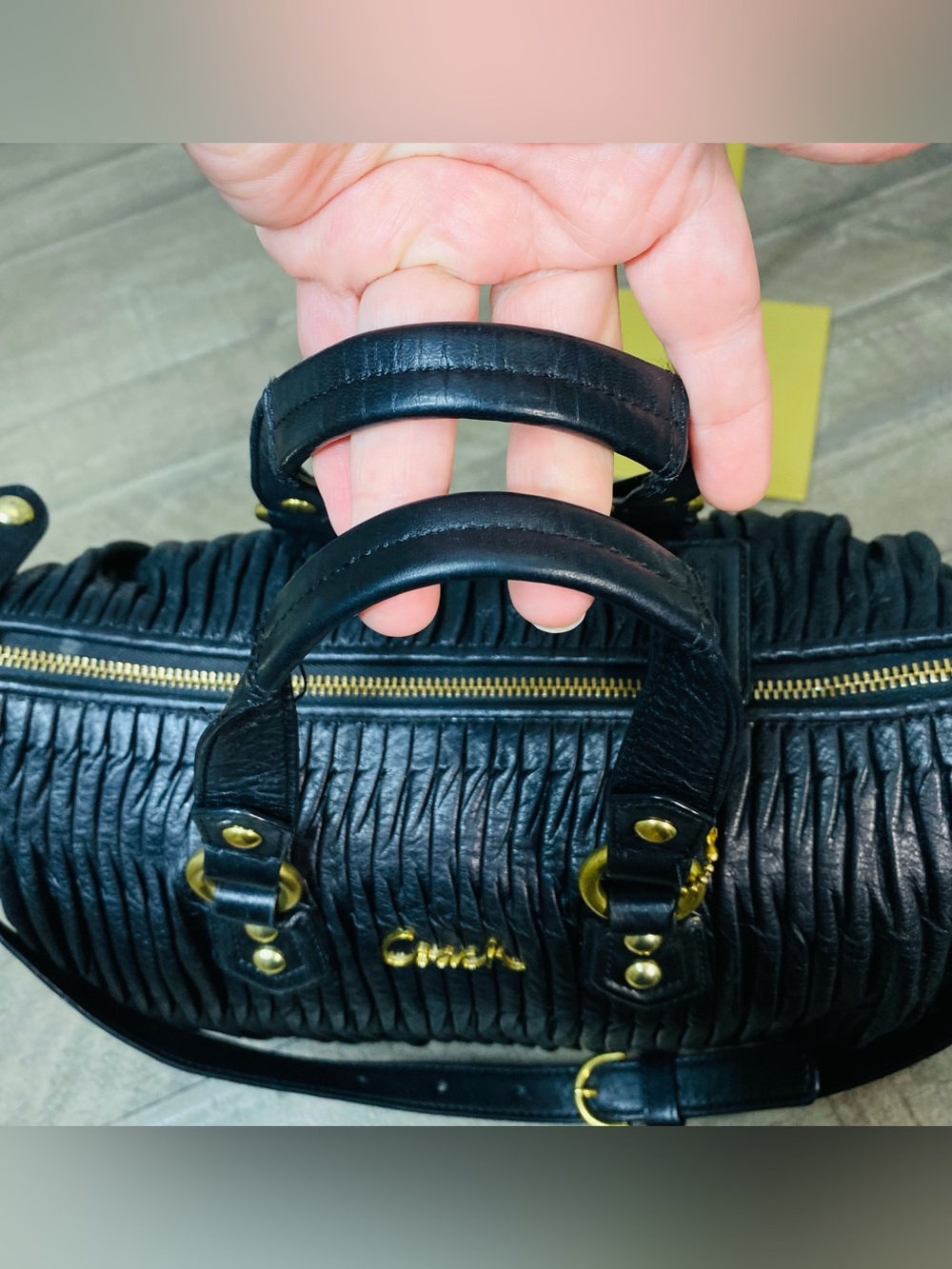 Coach Ashley Black Gathered Leather Satchel Bag F17647 Ruched Gold Hardware - Picture 9 of 14